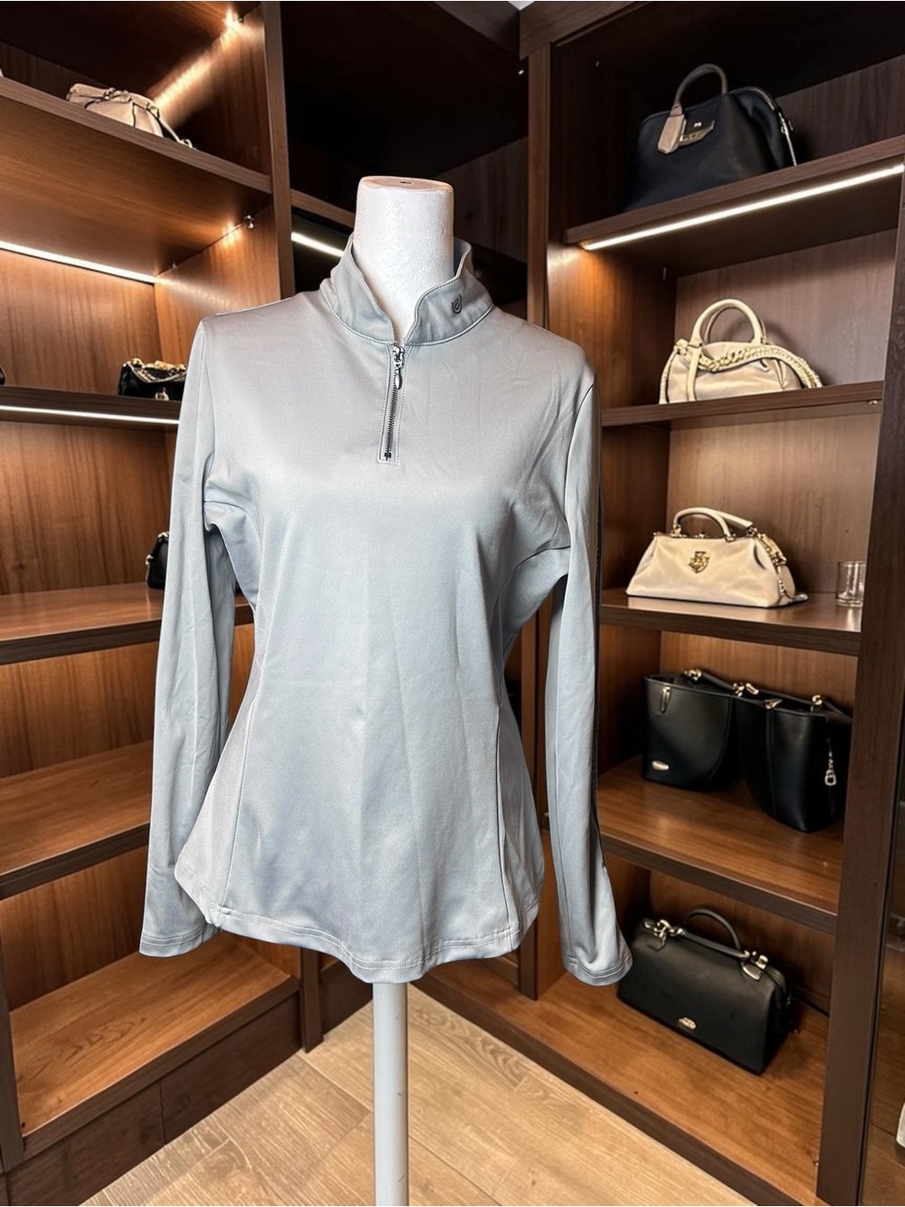 Equestrian Stockholm Women's Light Grey Long-Sleeve Zip Top - Picture 2 of 12